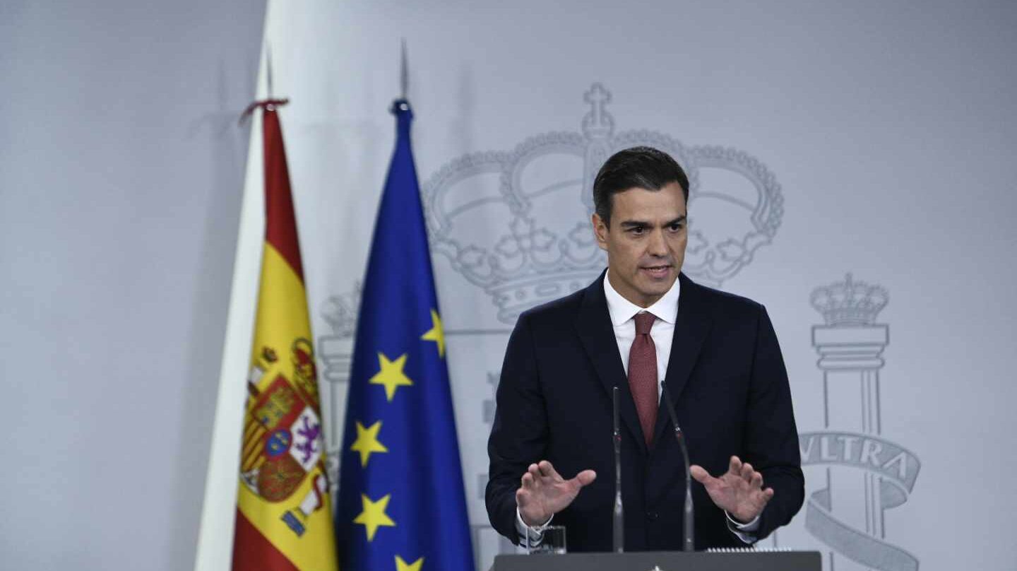 Pedro Sánchez, presidente del Gobierno, durante su comparecencia en Moncloa.