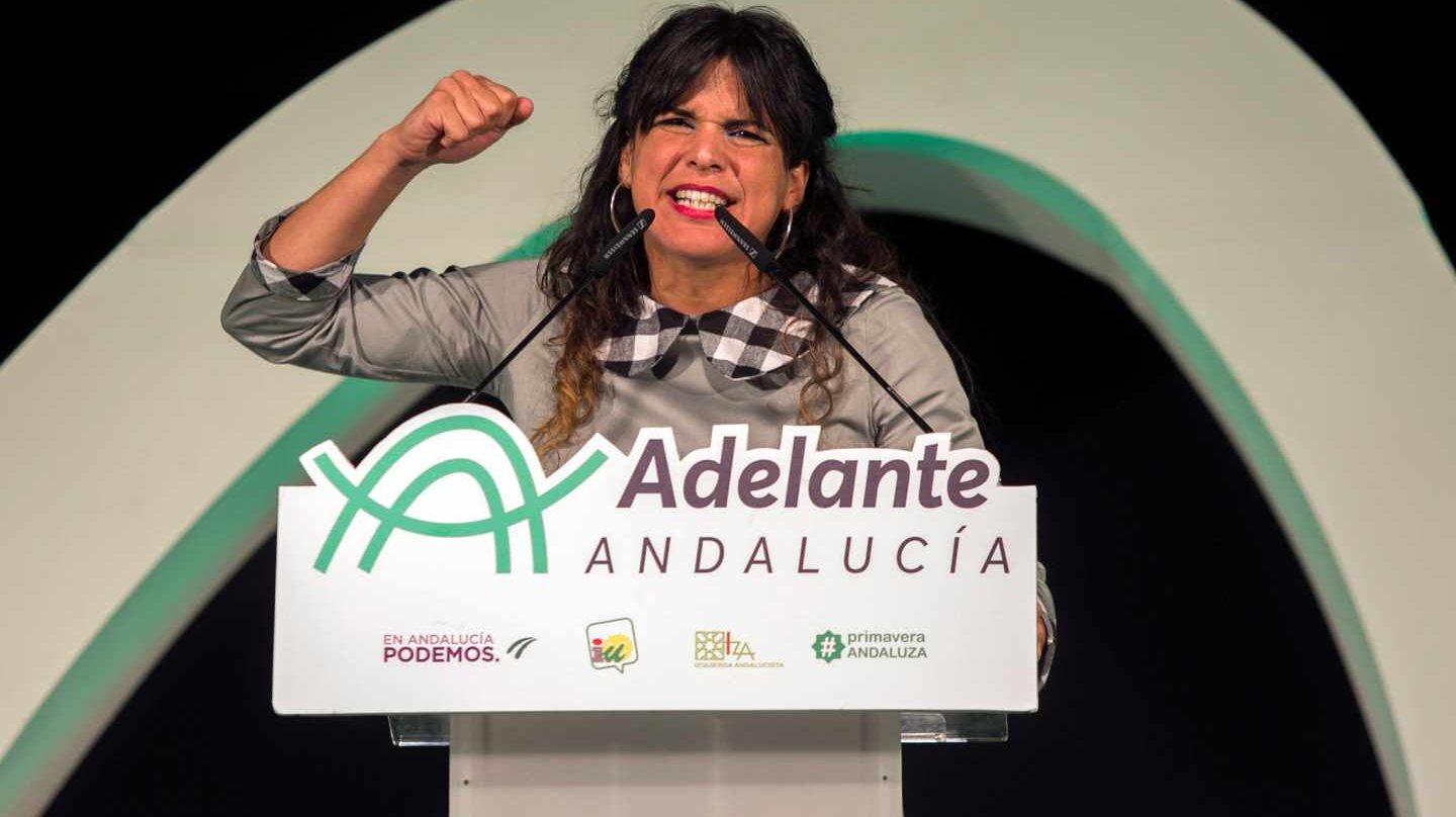 Teresa Rodríguez, en el mitin final de campaña.