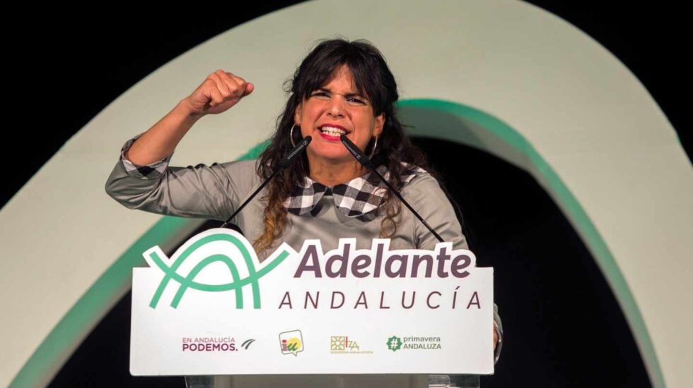 Teresa Rodríguez, en el mitin final de campaña.