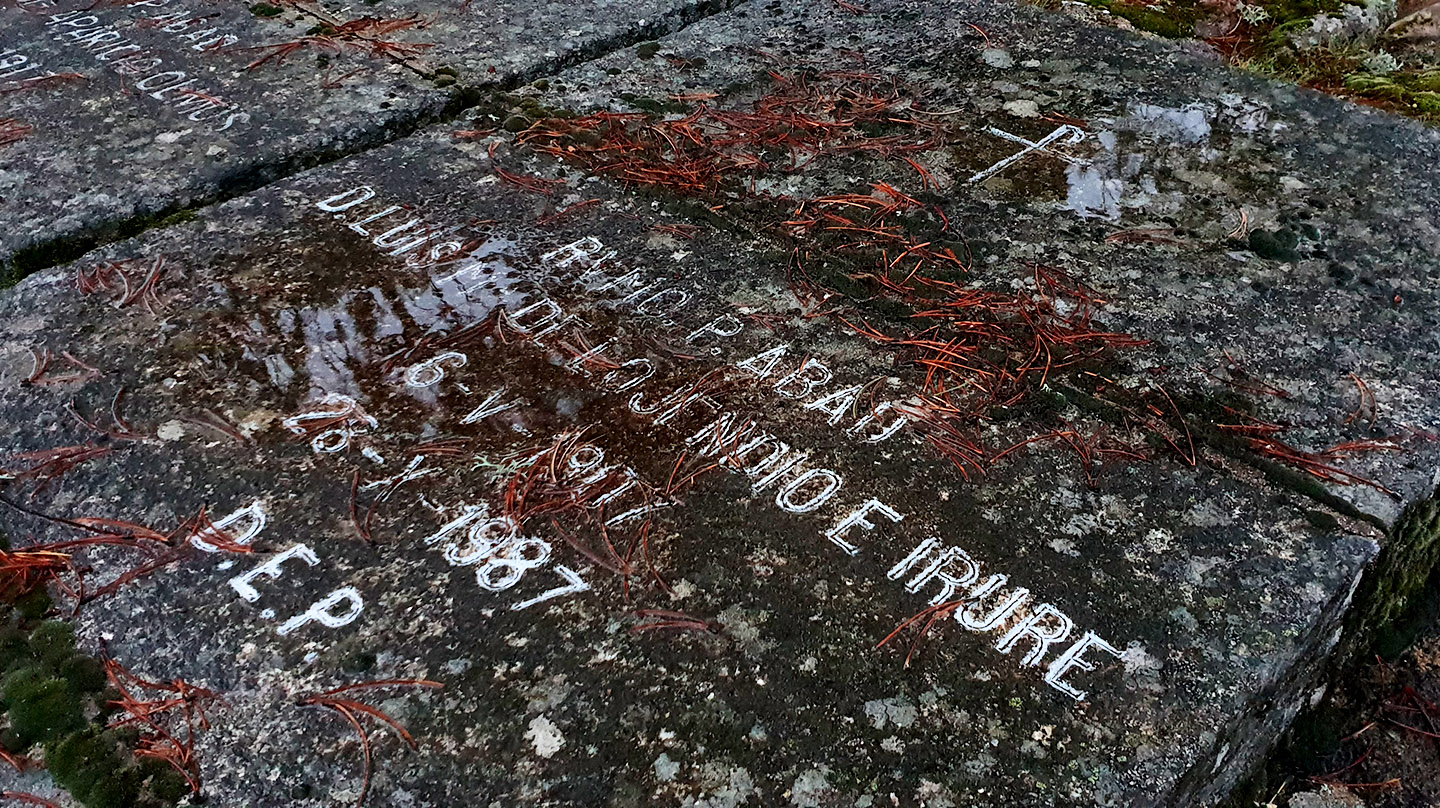 Detalle de la tumba de Luis María de Lojendio en el cementerio de la abadía del Valle de los Caídos, Madrid.