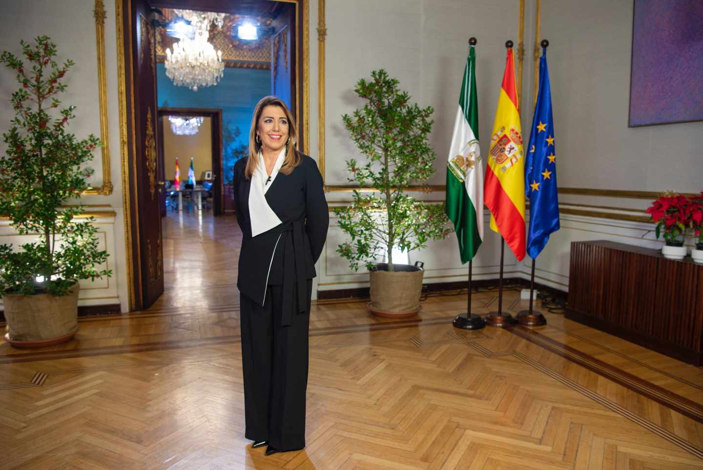 Susana Díaz, durante su mensaje de fin de año como presidenta en funciones de la Junta de Andalucía.