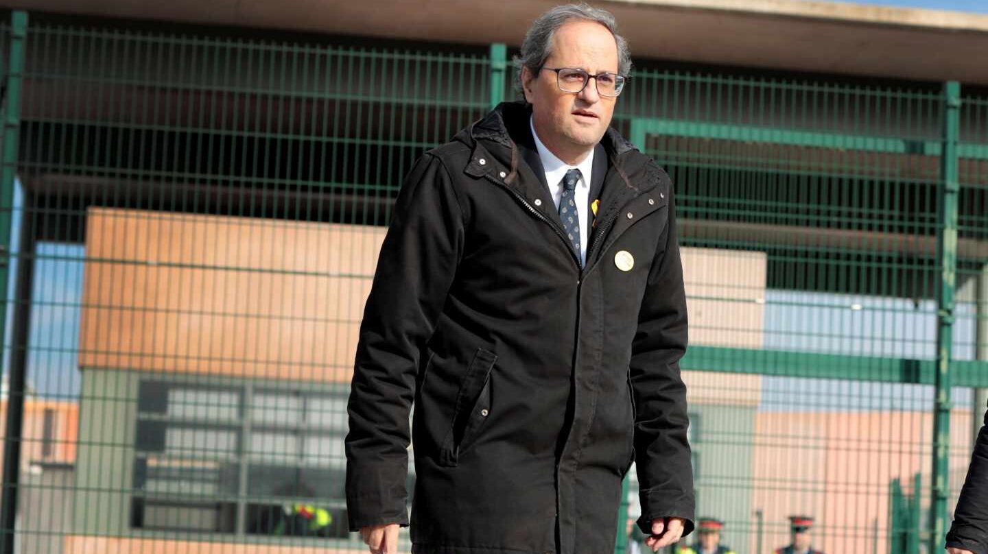 El presidente de la Generalitat, Quim Torra, a su salida del centro penitenciario de Lledoners tras visitar a los independentistas encarcelados.