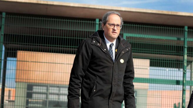 El presidente de la Generalitat, Quim Torra, a su salida del centro penitenciario de Lledoners tras visitar a los independentistas encarcelados.