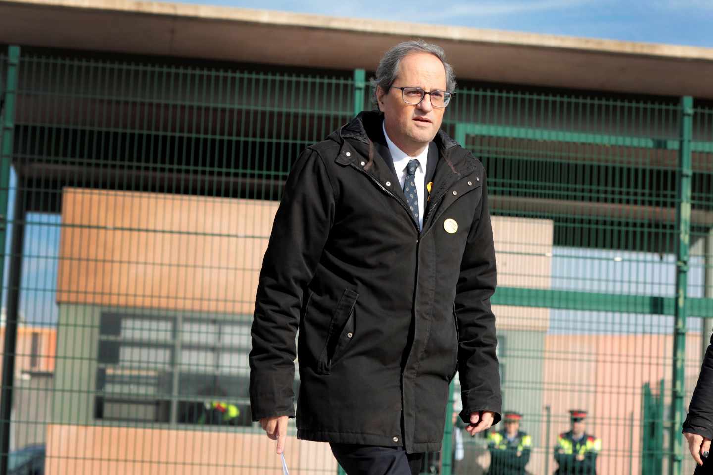 El presidente de la Generalitat, Quim Torra, a su salida del centro penitenciario de Lledoners tras visitar a los independentistas encarcelados.