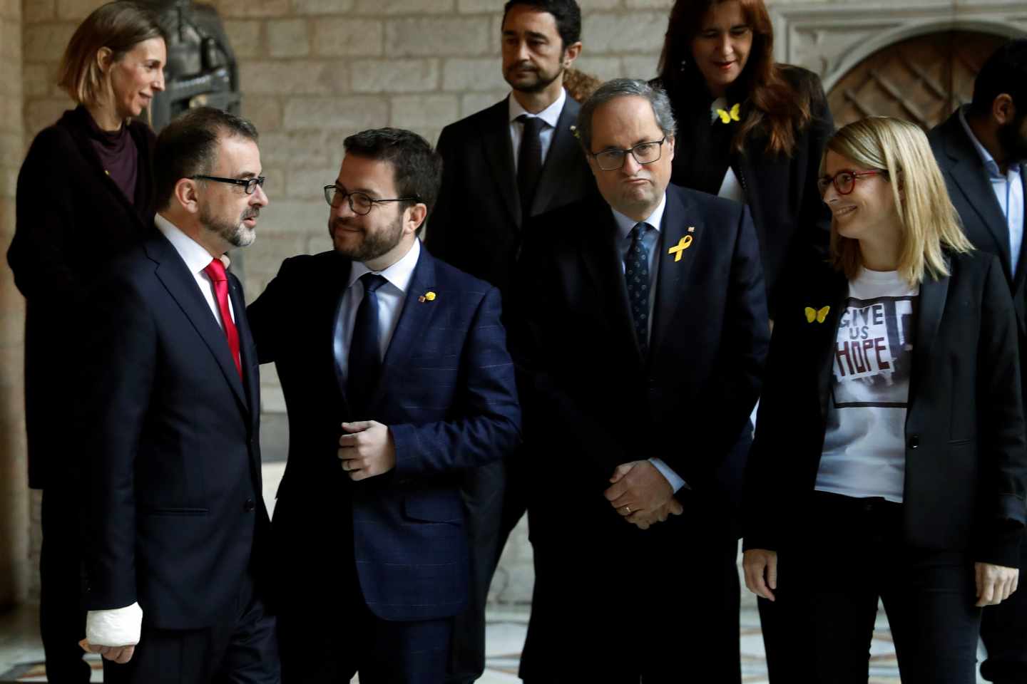 Bosch, Aragonés, Torra y Artadi, en el Palau de la Generalitat.