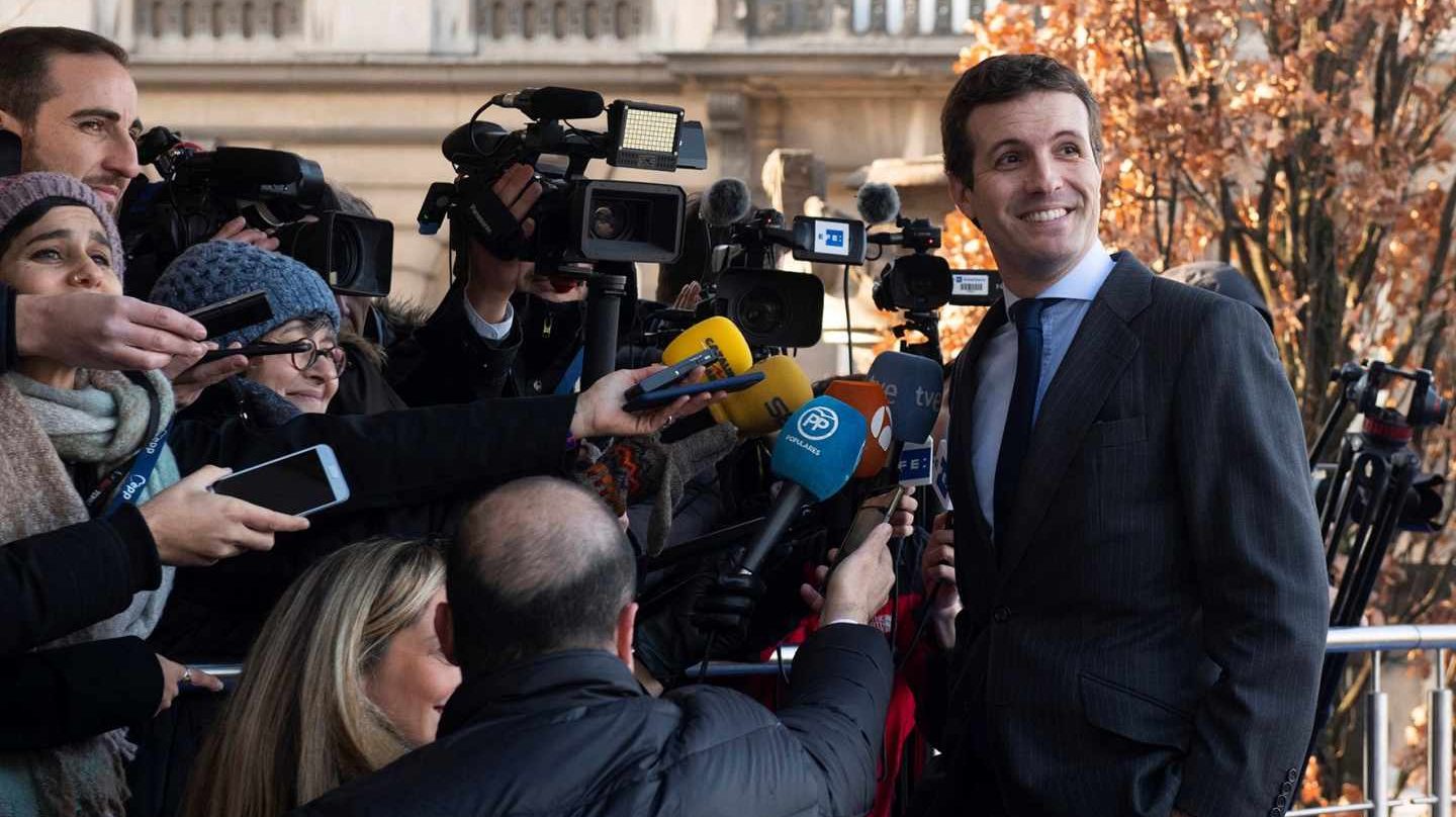 El líder del PP, Pablo Casado, este jueves en Bruselas