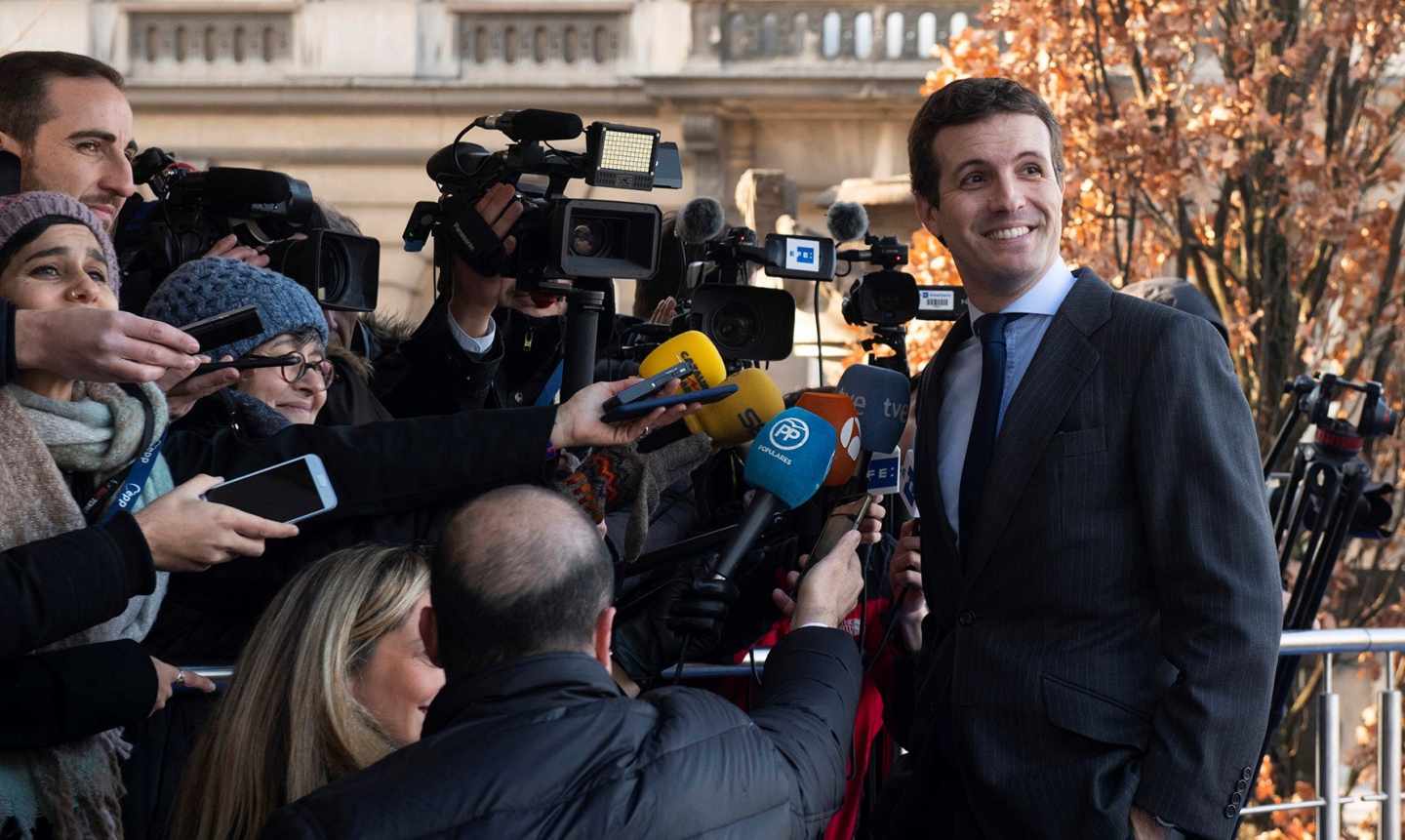 El líder del PP, Pablo Casado, este jueves en Bruselas