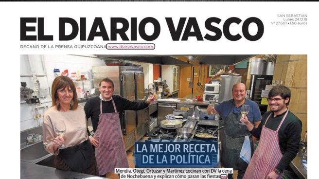 Portada de 'El Diario Vasco' donde aparecen Otegi y Mendia.