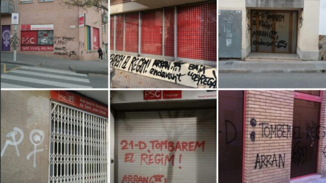 Los cachorros de la CUP pintan 14 sedes del PSC llamando a "tumbar el régimen"