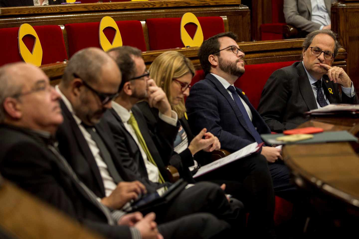 Miembros del Gobierno catalán, en el Parlament.