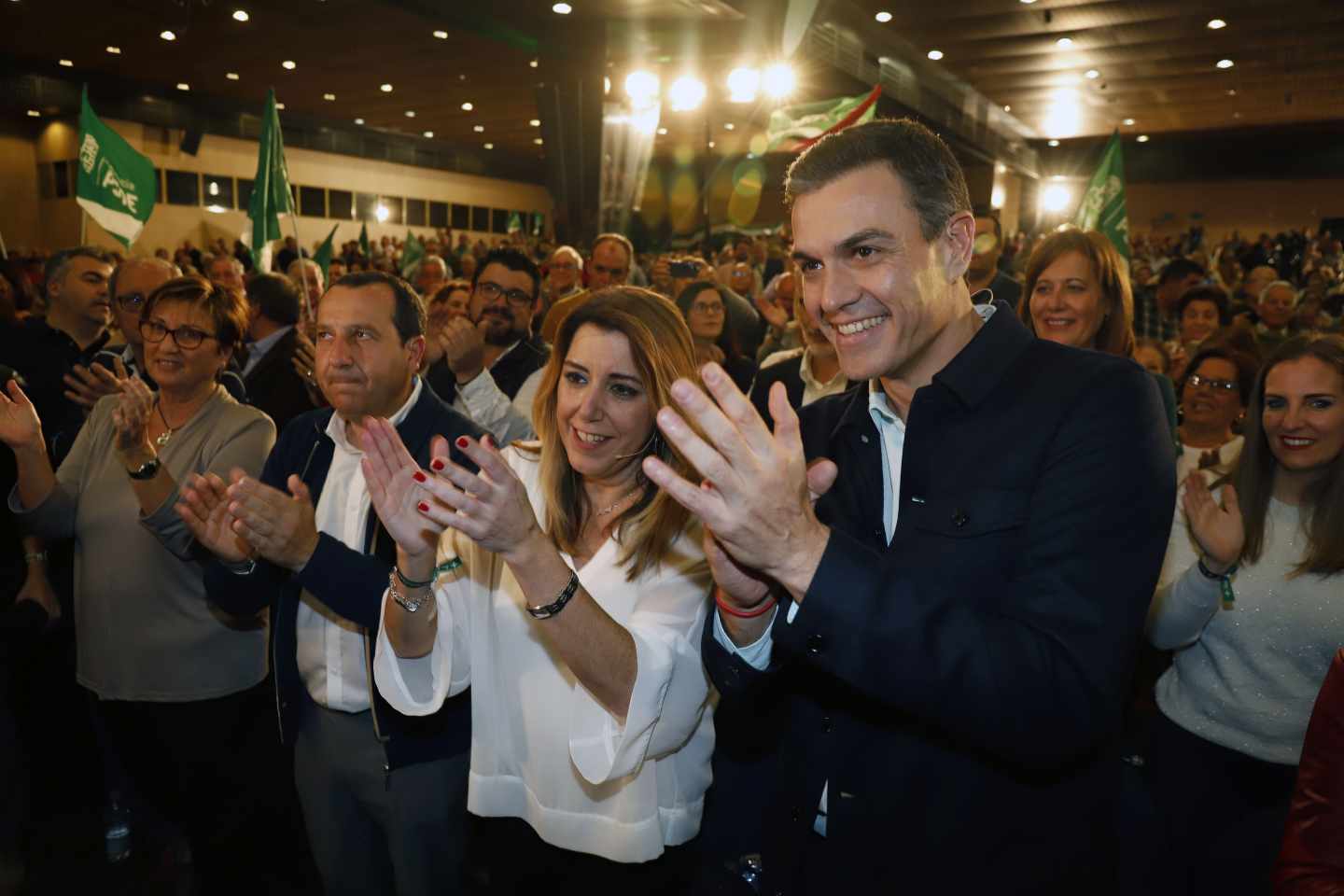 Susana Díaz y Pedro Sánchez, en un mitin en Marbella.