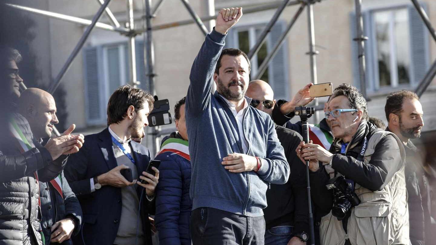 Matteo Salvini, durante un acto de la Liga Norte en la Piazza del Popolo, en Roma.