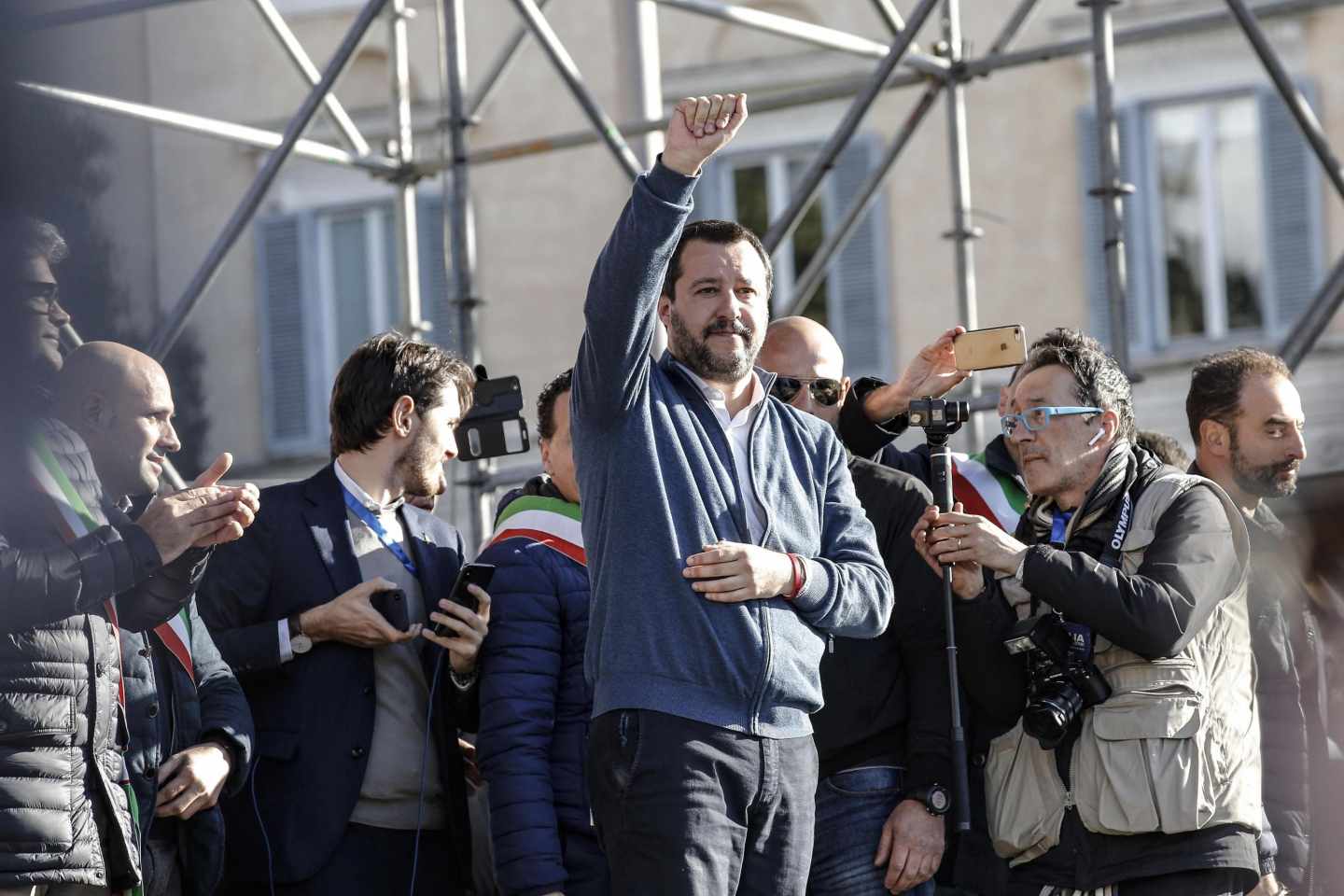 Matteo Salvini, durante un acto de la Liga Norte en la Piazza del Popolo, en Roma.