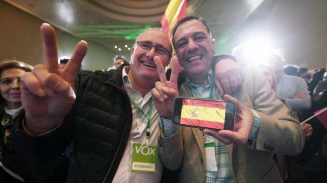Simpatizantes de Vox celebran el resultado en las elecciones andaluzas.