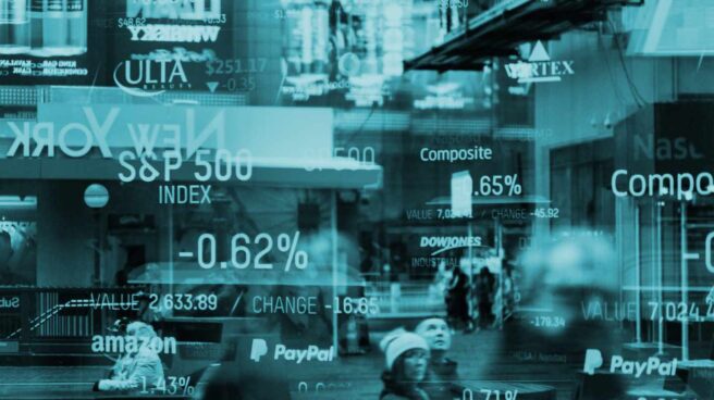 wall_street_bolsas Paneles que muestran la evolución de la Bolsa de Nueva York.
