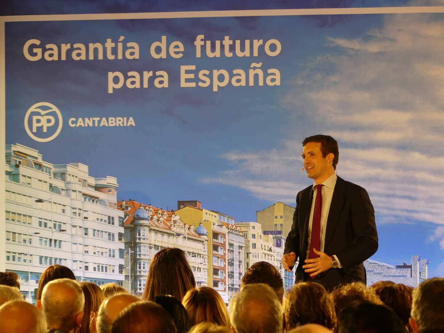 El presidente del PP, Pablo Casado, durante el acto de este mediodía en Santander.