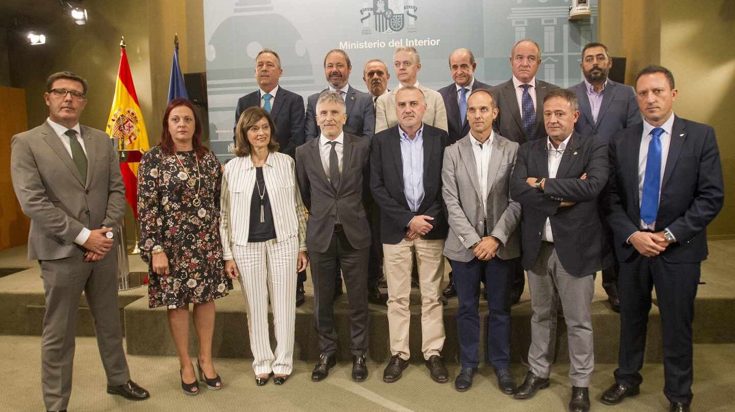 El ministro Grande-Marlaska y la secretario de Estado de Seguridad, con los representantes de los sindicatos policiales y asociaciones profesionales.