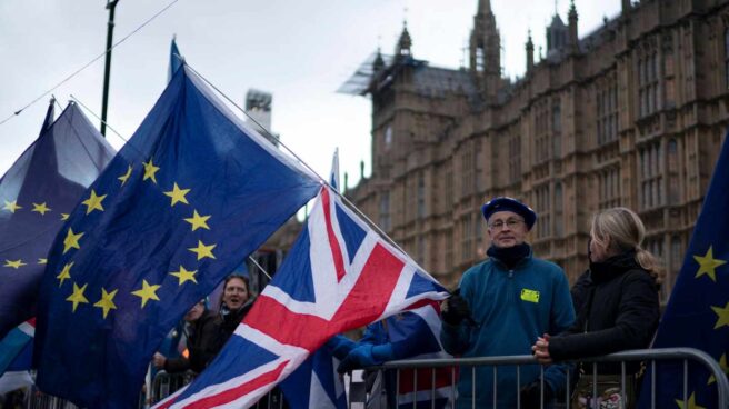 Manifestaciones en Londres por el Brexit junto al Parlamento.