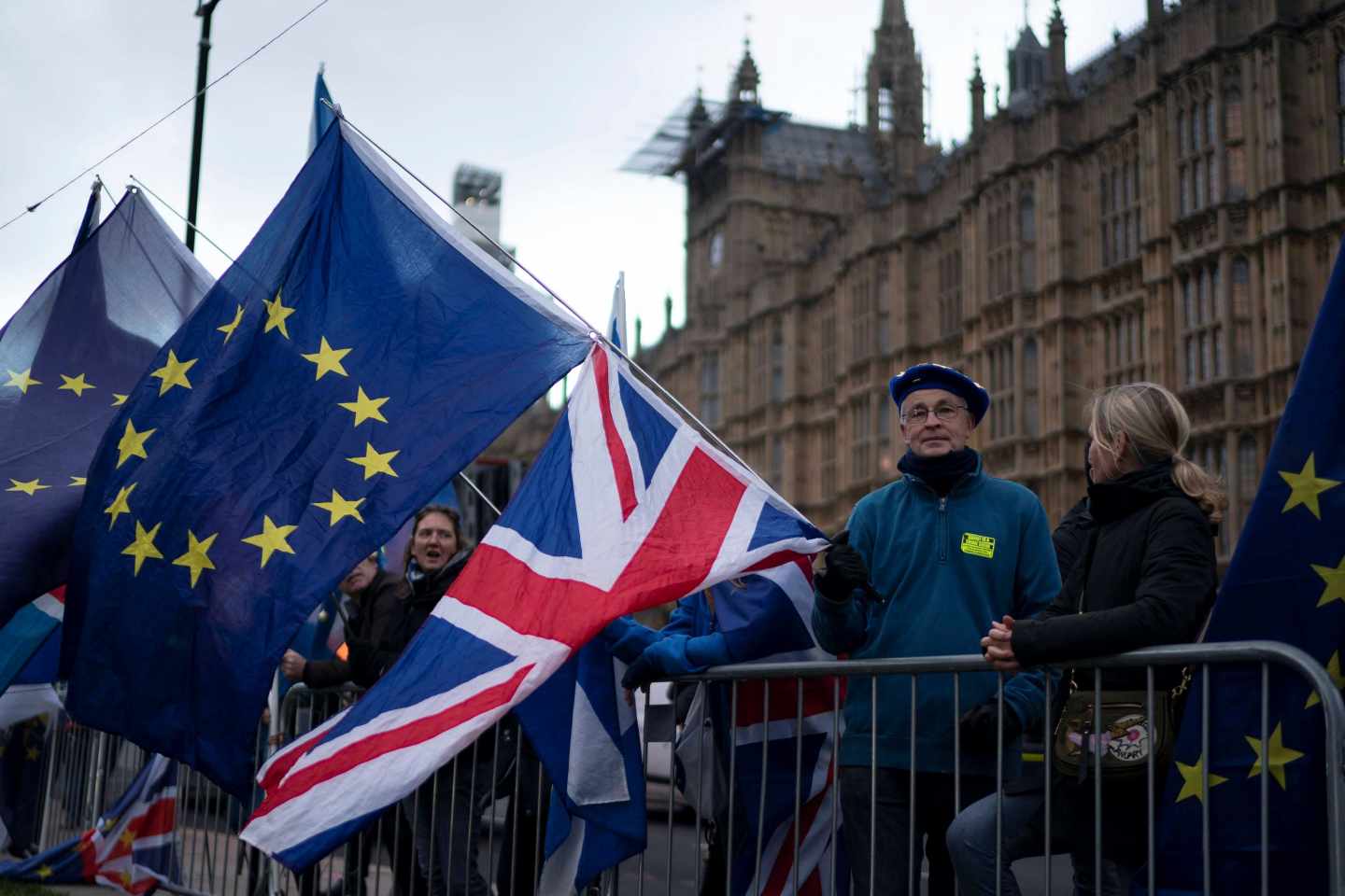 Manifestaciones en Londres por el Brexit junto al Parlamento.