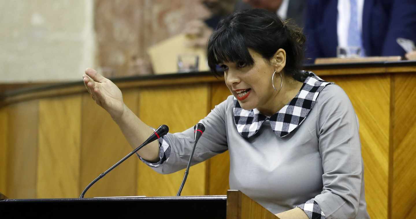 Teresa Rodríguez, en el debate de investidura en el Parlamento de Andalucía.