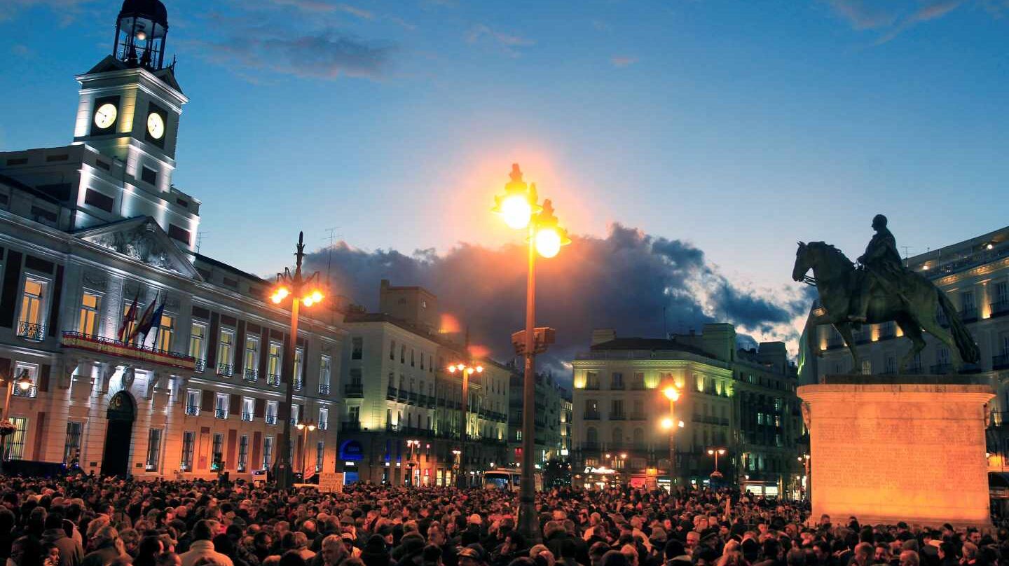 Concentración de taxistas en la Puerta del Sol.