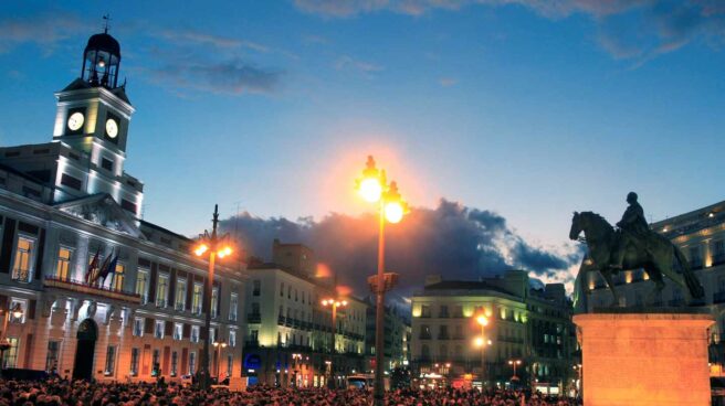 Concentración de taxistas en la Puerta del Sol.
