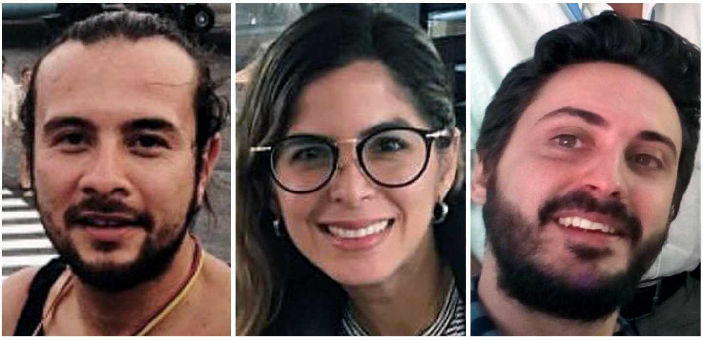 Los tres periodistas de la Agencia EFE detenidos: los colombianos Mauren Barriga (c), el fotógrafo Leonardo Muñoz (izqda) y a la derecha Gonzalo Domínguez.
