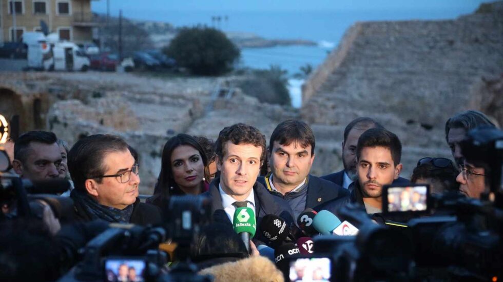 El líder del PP, Pablo Casado, este jueves en Tarragona