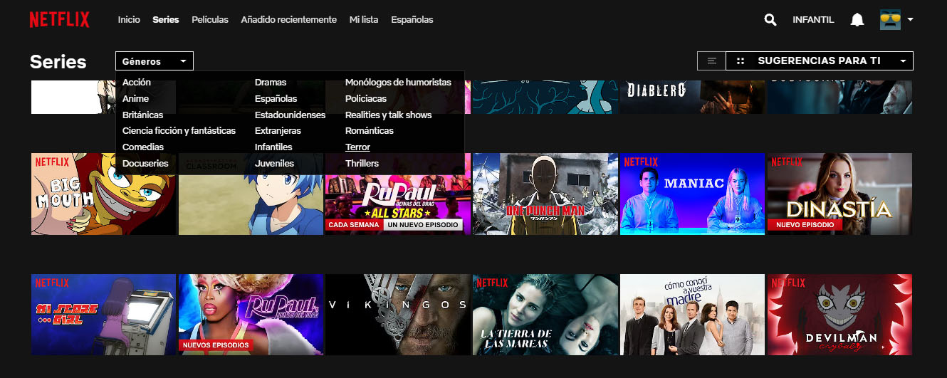 Menú de Netflix