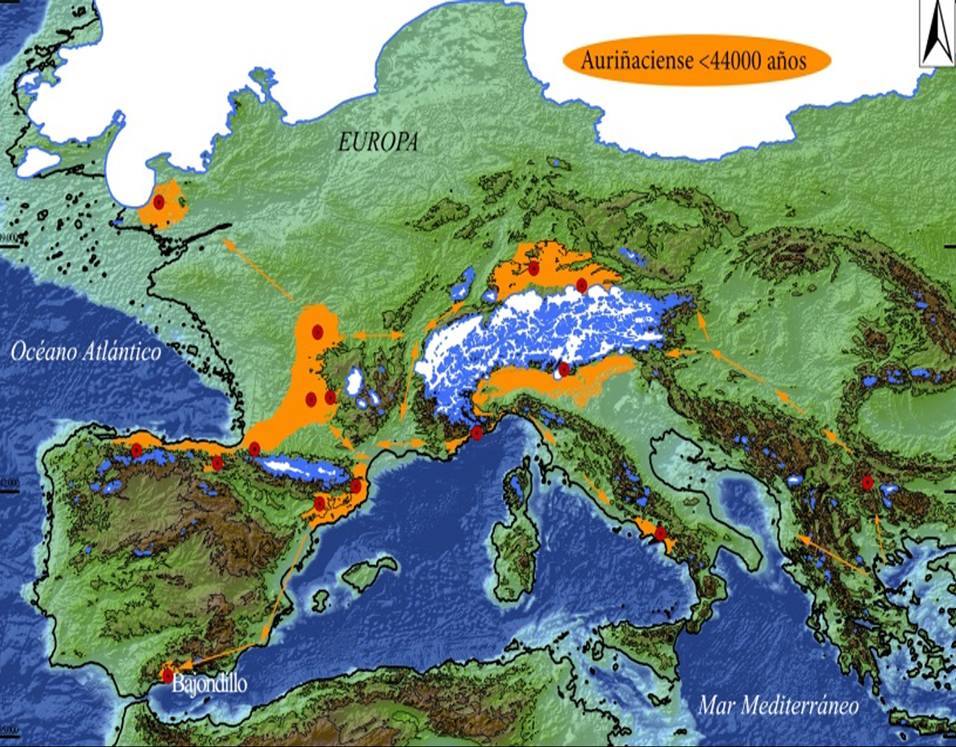 Distribución de hielos en la Europa auriñacense