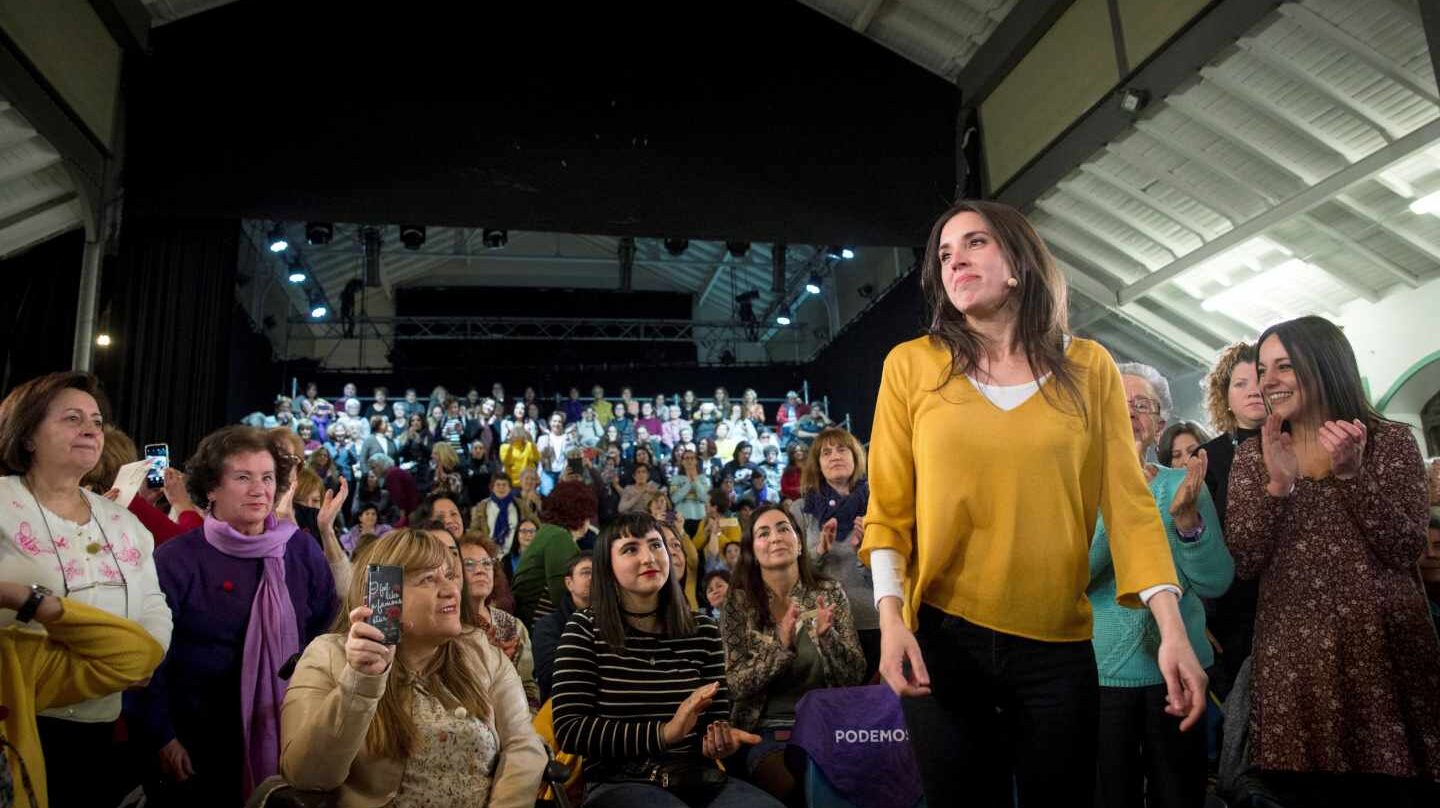 Irene Montero, en el acto de su reaparición.