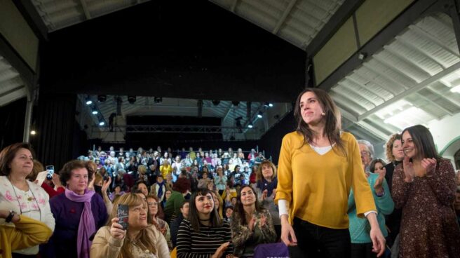 Irene Montero, en el acto de su reaparición.