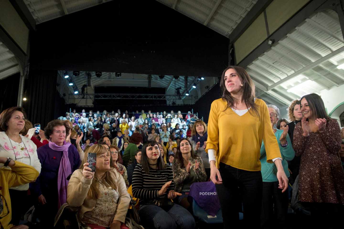 Irene Montero, en el acto de su reaparición.