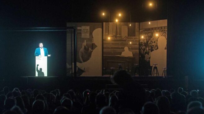 Holograma de Oriol Junqueras, en el acto organizado por ERC.