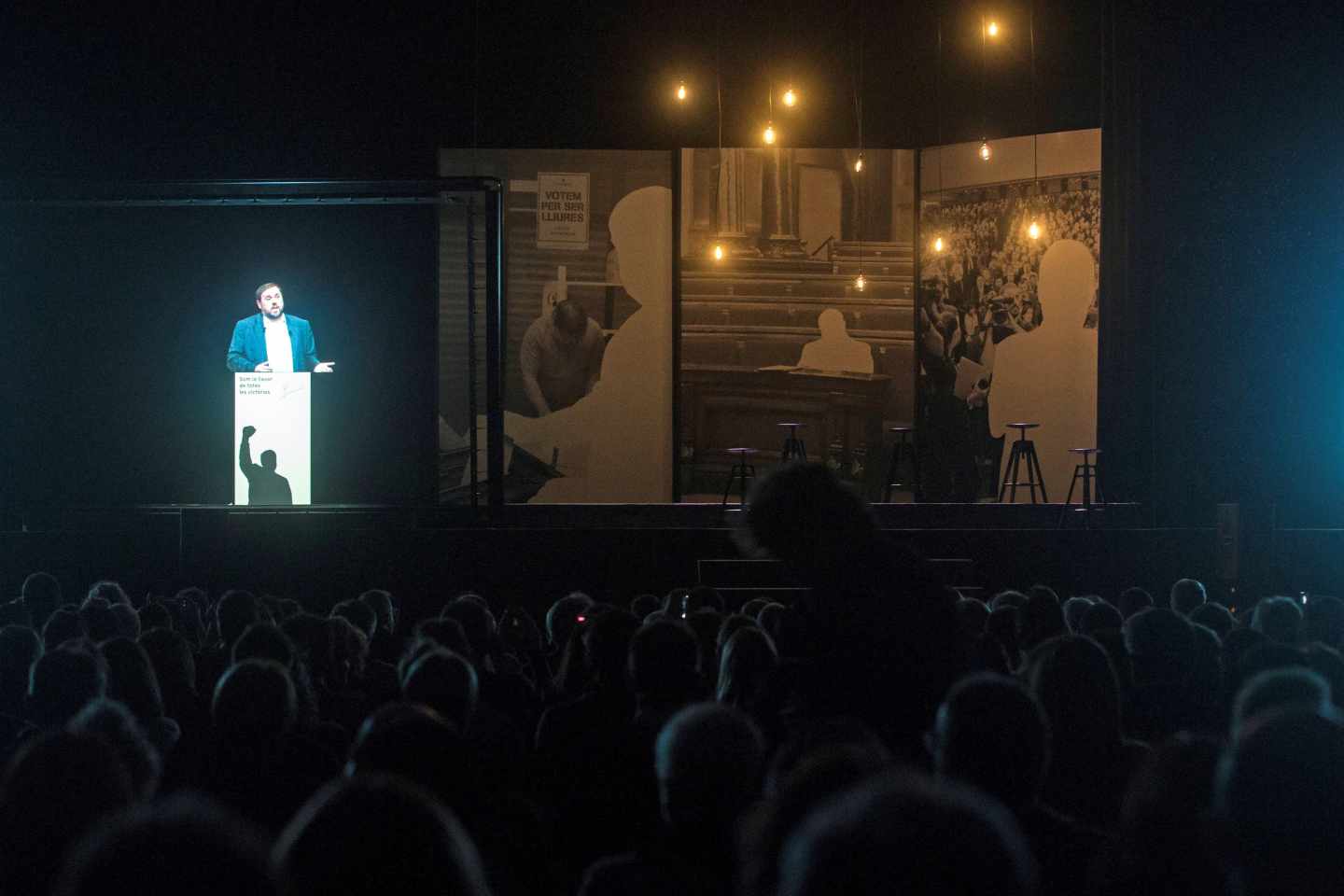 Holograma de Oriol Junqueras, en el acto organizado por ERC.