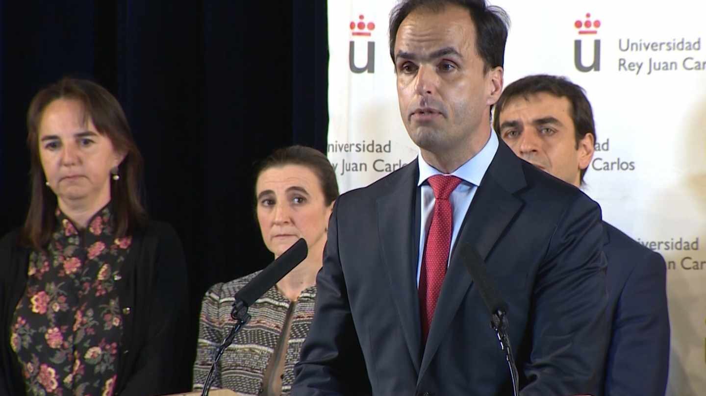 El rector de la URJC, Javier Ramos, durante una comparecencia informativa por el 'caso Máster'.