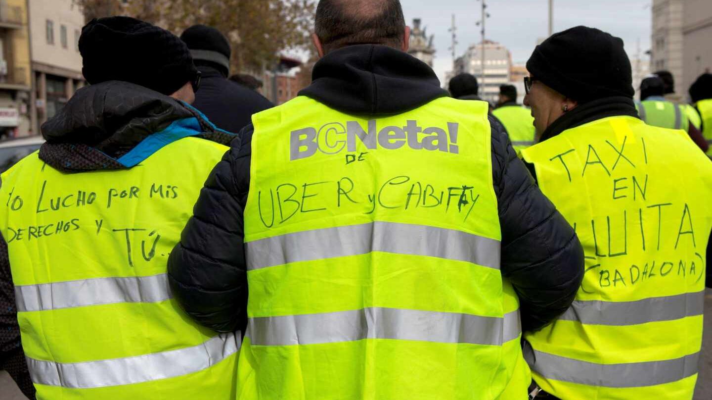 Taxistas en huelga en Barcelona.