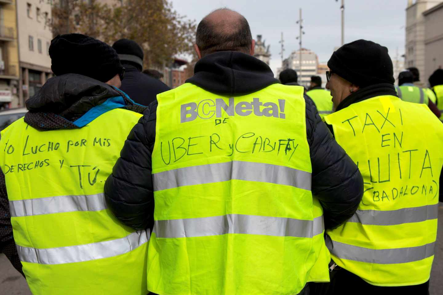 Taxistas en huelga en Barcelona.