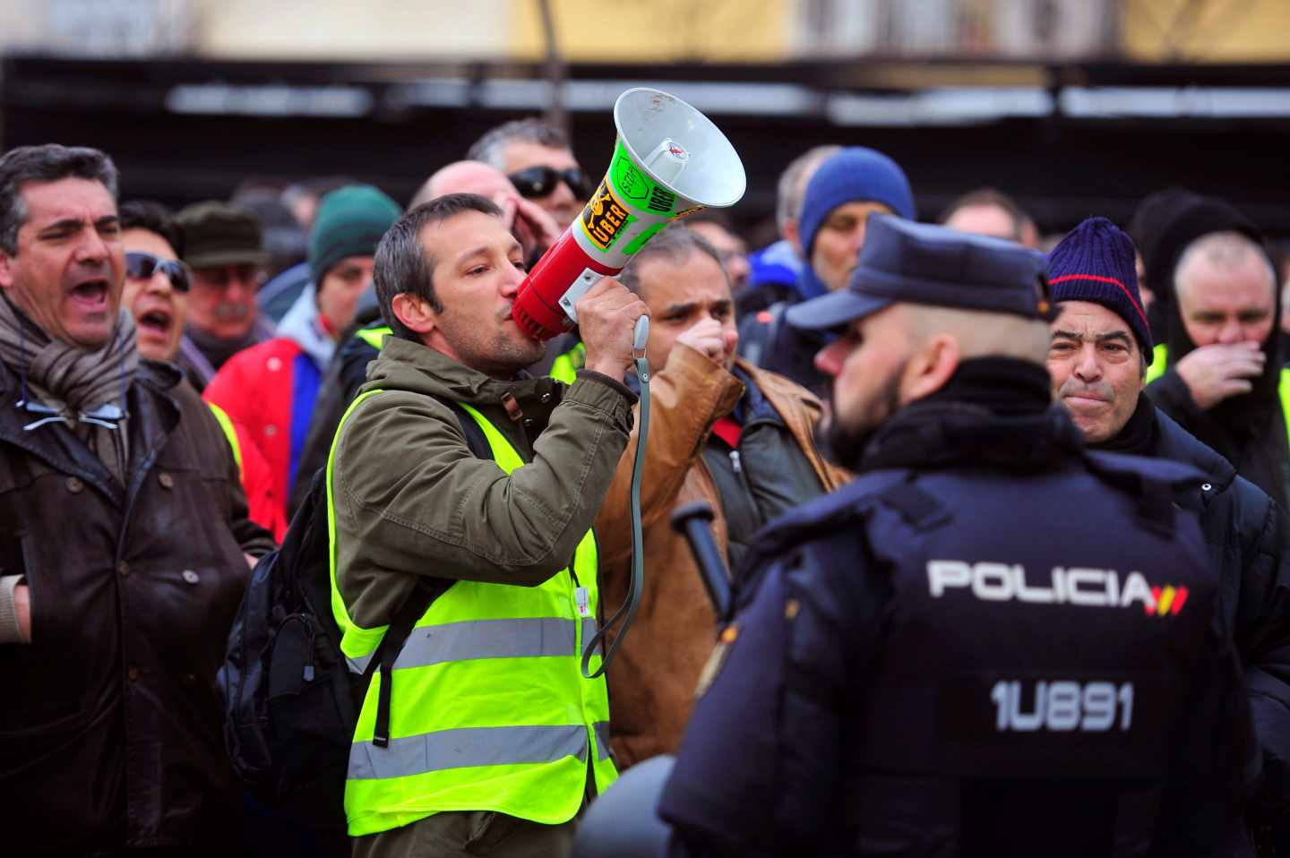 Taxistas en huelga en Madrid.