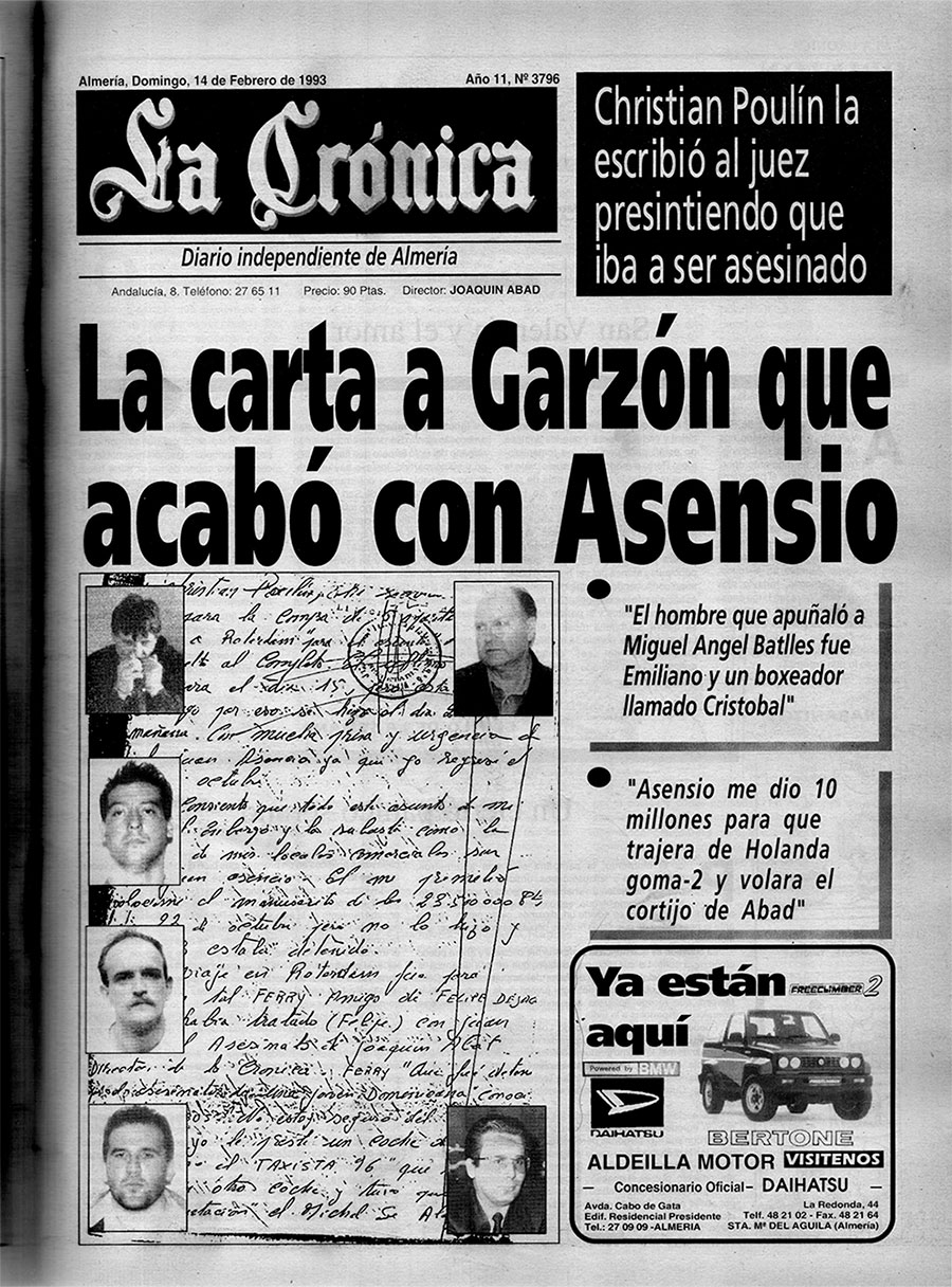 Asensio fue detenido en 1992 por el asesinato del mercenario belga Christian Poulain. Éste confesó todo a Garzón antes de morir.