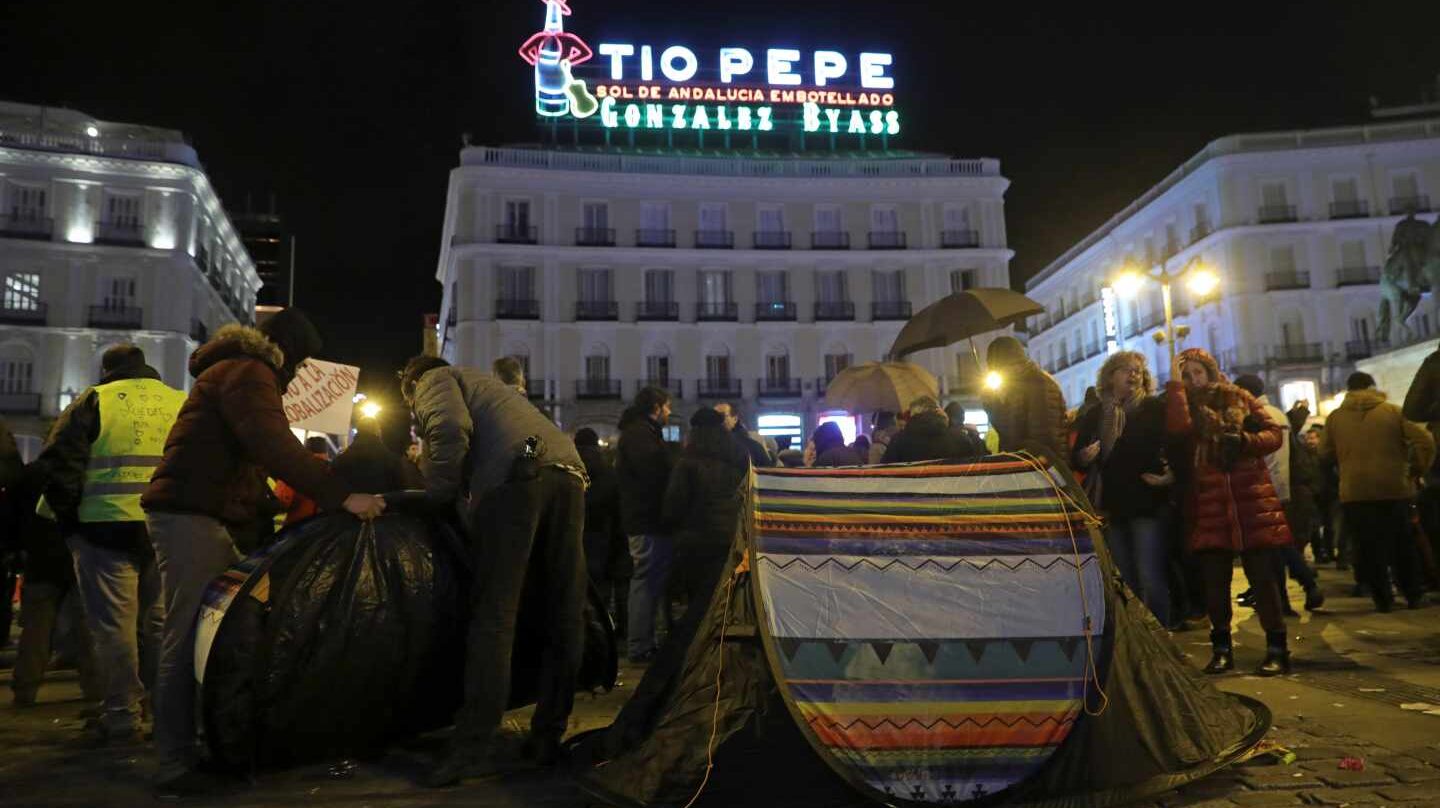 Protestas de taxistas en la Puerta del Sol.