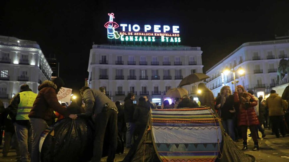 Protestas de taxistas en la Puerta del Sol.