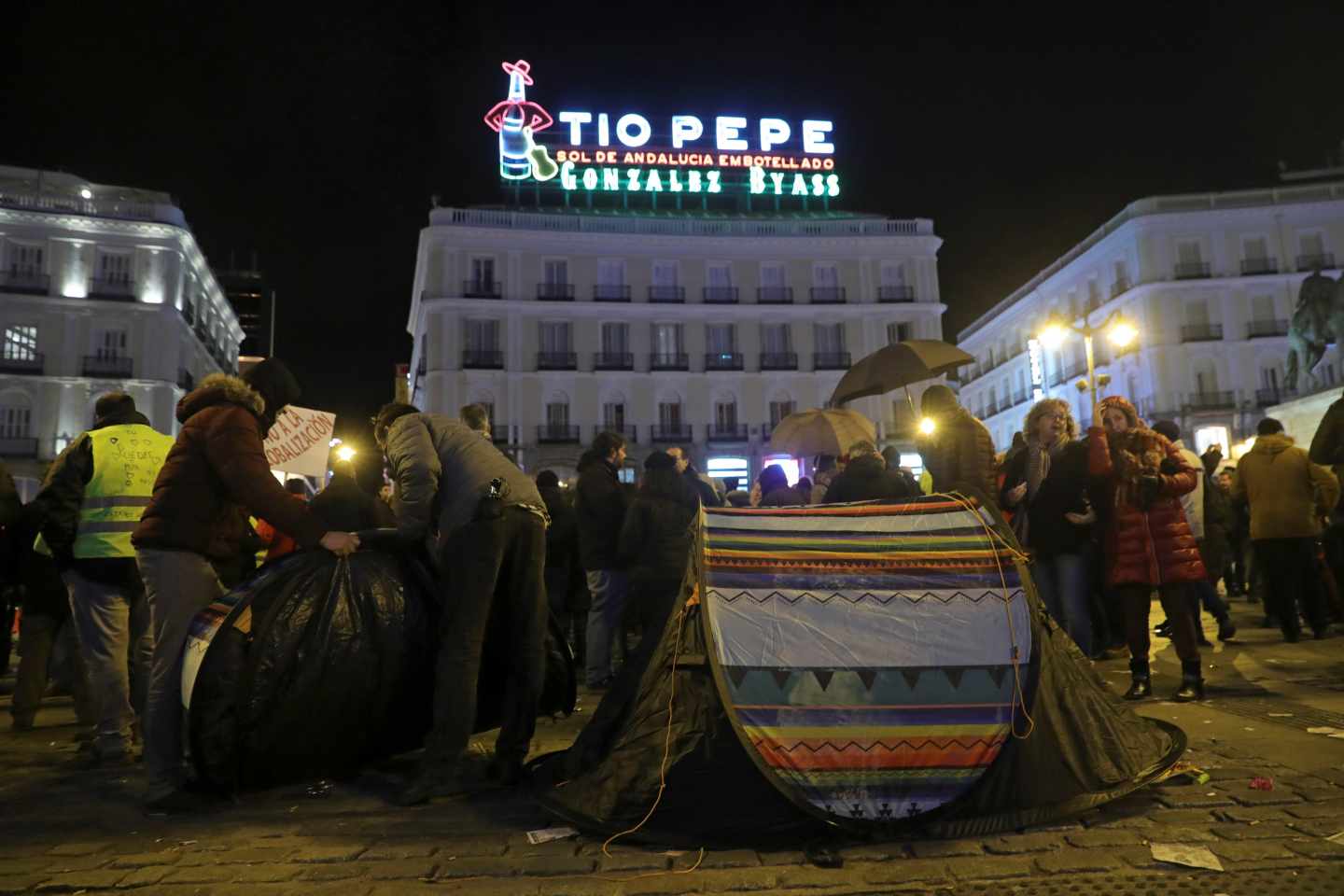 Protestas de taxistas en la Puerta del Sol.