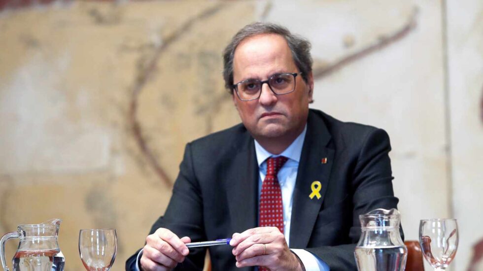 El presidente de la Generalitat, Quim Torra, durante la reunión extraordinaria del gobierno catalán.