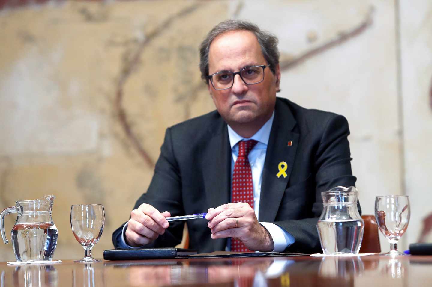 El presidente de la Generalitat, Quim Torra, durante la reunión extraordinaria del gobierno catalán.