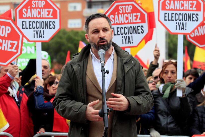 El líder de Vox, Santiago Abascal, en la manifestación de Colón en Madrid contra Pedro Sánchez.