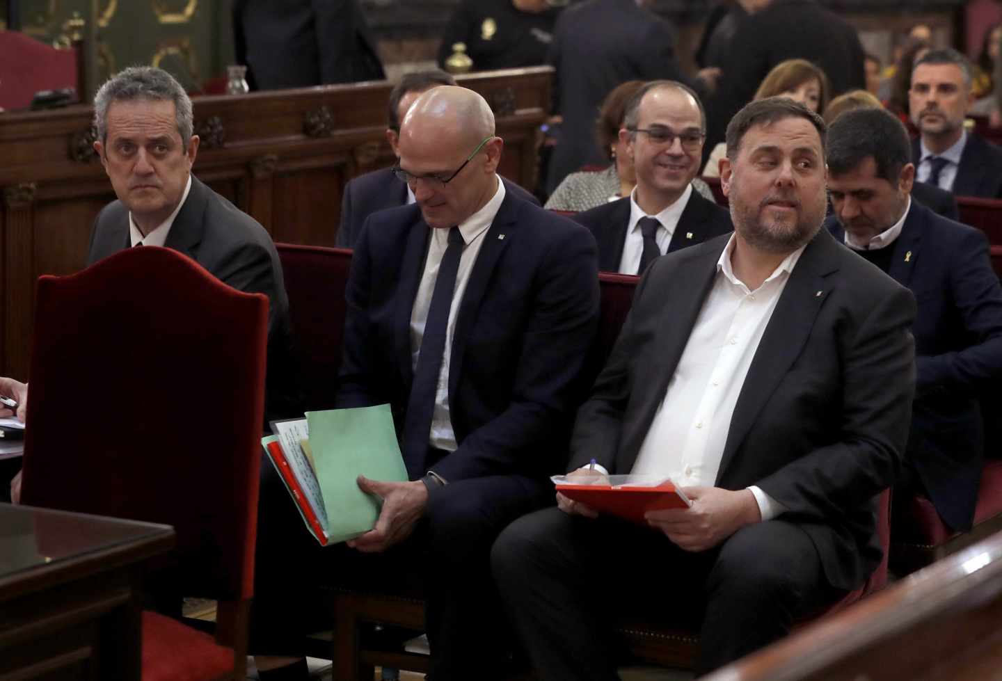 Juicio al 'procés': Joaquim Forn, Raül Romeva, Jordi Turull y Oriol Junqueras, en el banquillo de los acusados.