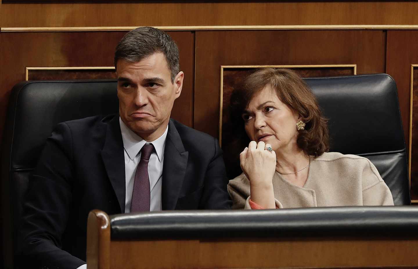 Pedro Sánchez y Carmen Calvo, en el debate de Presupuestos.