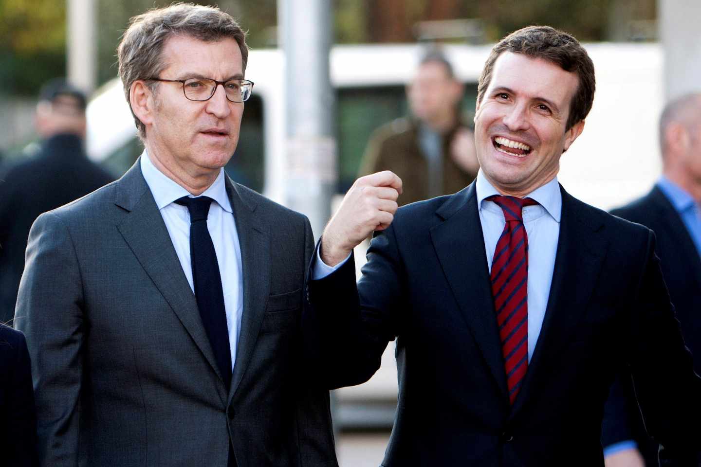 Pablo Casado junto a Alberto Núñez Feijóo en una visita a Galicia que realizó ayer