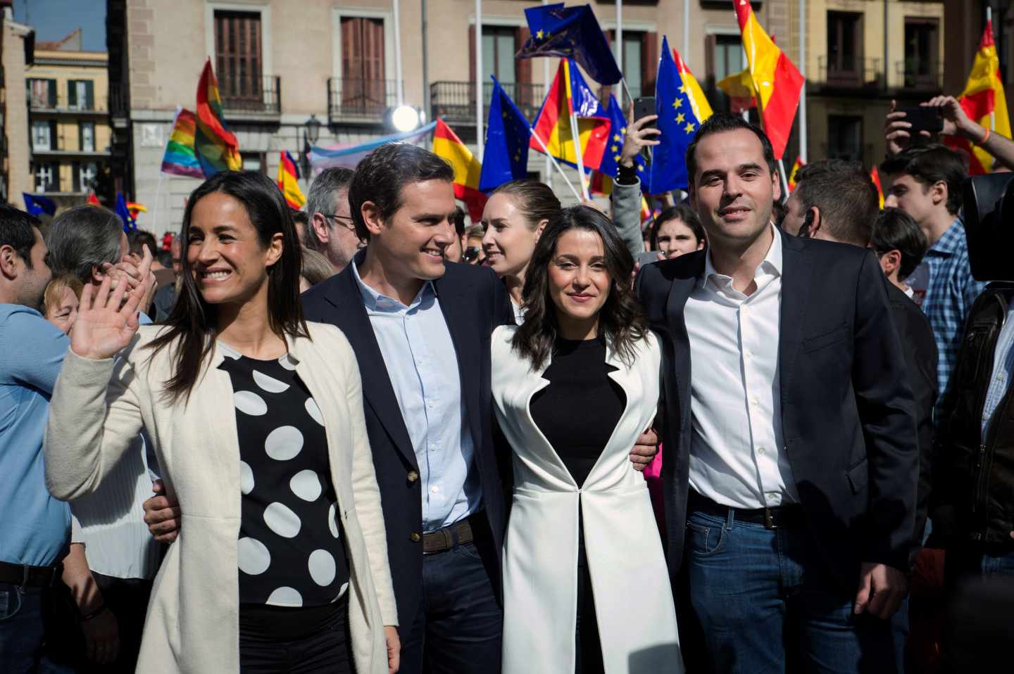 Inés Arrimadas, junto a Albert Rivera, Begoña Villacís e Ignacio Aguado.